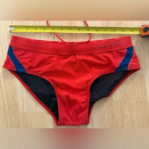 Hugo Boss Red and Blue Men's Swim Briefs Size Small
